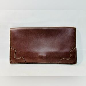 VNTG Mid-Century Brown Leather Fold Over Envelope Carrier Clutch 12.25” x 6.75”